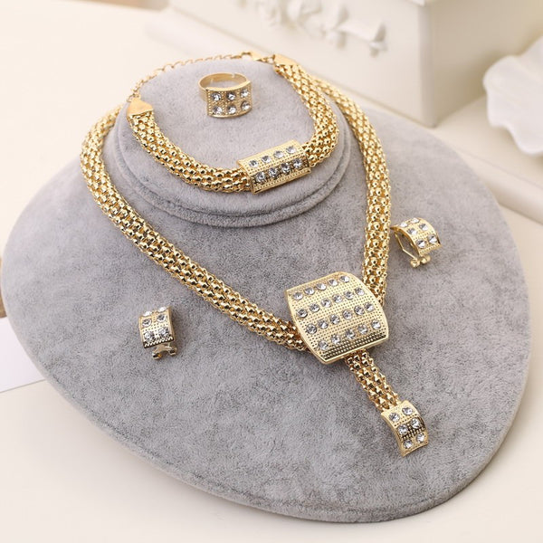 Dubai Gold Jewelry Sets Nigerian Wedding African Beads Crystal Bridal Jewellery Set Rhinestone Ethiopian Jewelry parure