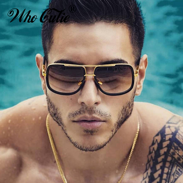 WHO CUTIE 2018 Square Sunglasses Men Brand Design Luxury High Quality Vintage Gold Frame Male Sun Glasses Driving Trendy OM42