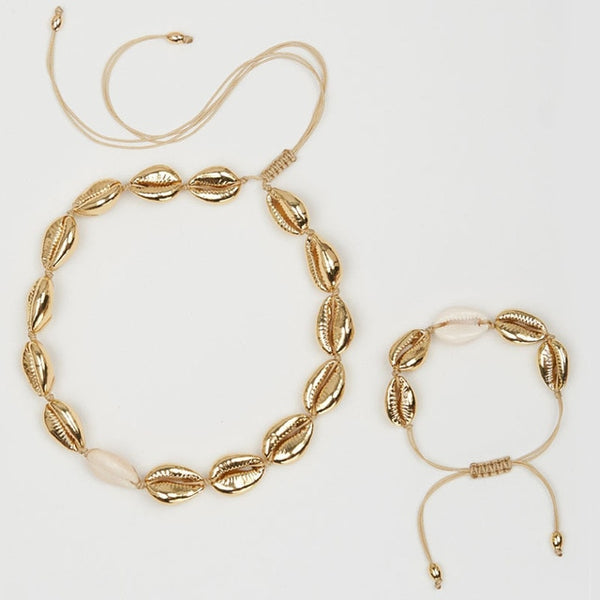 Fashion Hot Shell Necklace Bracelet Set 3 Different Design Gold Necklace Set