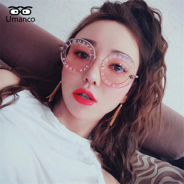 Umanco Fashion Round Sunglasses Women Men Gold Bee Charm Letters Eyewear Vintage Brand Designer Clear Mirror Female Male Goggle