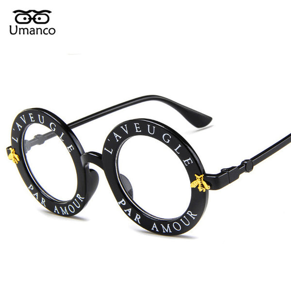 Umanco Fashion Round Sunglasses Women Men Gold Bee Charm Letters Eyewear Vintage Brand Designer Clear Mirror Female Male Goggle