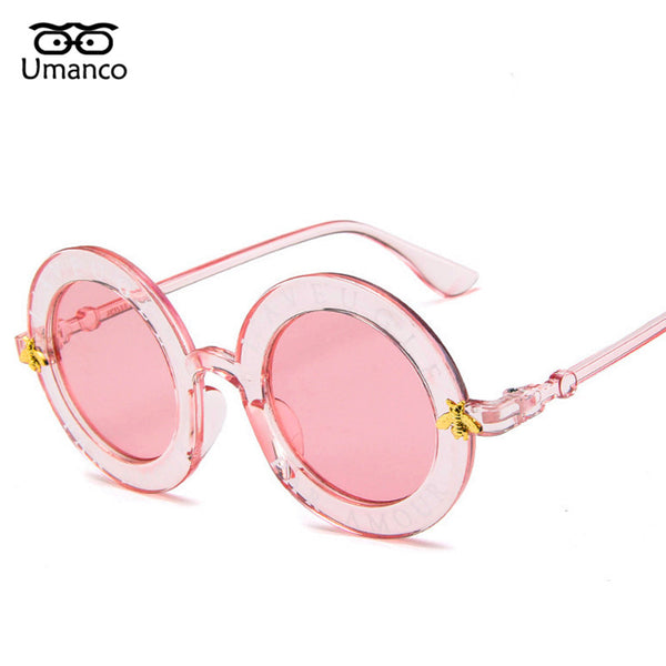 Umanco Fashion Round Sunglasses Women Men Gold Bee Charm Letters Eyewear Vintage Brand Designer Clear Mirror Female Male Goggle